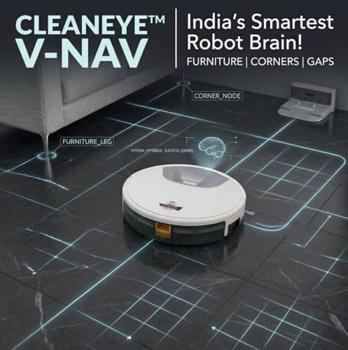 Image of HM Robots Robot Vacuum Cleaner with 5000Pa Suction, 2-in-1 Vacuum & Mop, AI Camera Navigation, 600ml Dustbin, 350ml Tank, No App - Remote Control, for Indian Homes, Marble & Tiles