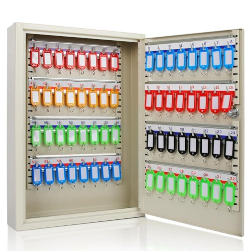 ORIENTOOLS Key Box Steel Key Safe Cabinet, Wall Mount Key Holder Lock Box with Key Tags, Key...