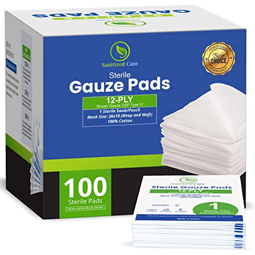 Premium 100Pc Large Gauze Pads 4X4 Sterile For Wounds Bulk - 12-Ply Woven Gauze Sponges - Usp Iv Thick And Breathable - First Aid Essential #TOP28