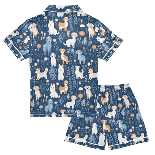 senya Leaves Dog Satin Summer Pajama Sets Silk Short Sleeve Button Down Sleepwear2