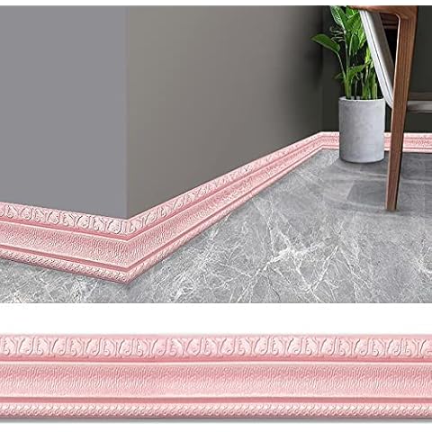 HOUHOUYIBA Self Adhesive Flexible Foam Molding Trim,3D Waterproof & Oil-Proof Wall Border Peel and Stick Baseboard,Self Adhesive Flexible 3D Peel and Stick Wallpaper Border (pink) Cover