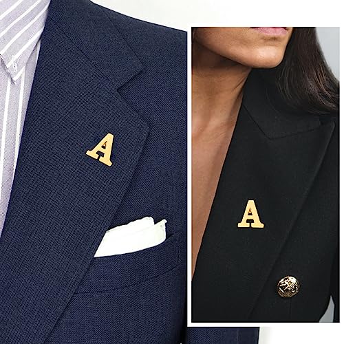 Initial Lapel Pin for Men Women, Brooch Pins for Men Suits, Metal Button Pins in 18K Gold and Silver Tone.2