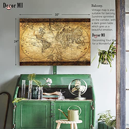 Decor Mi Vintage World Map Canvas Wall Art Retro Map Of The World Canvas Prints Painting Framed And Stretched Map For Living Room Bedroom Ready To Hang 24"X36" #TOP4