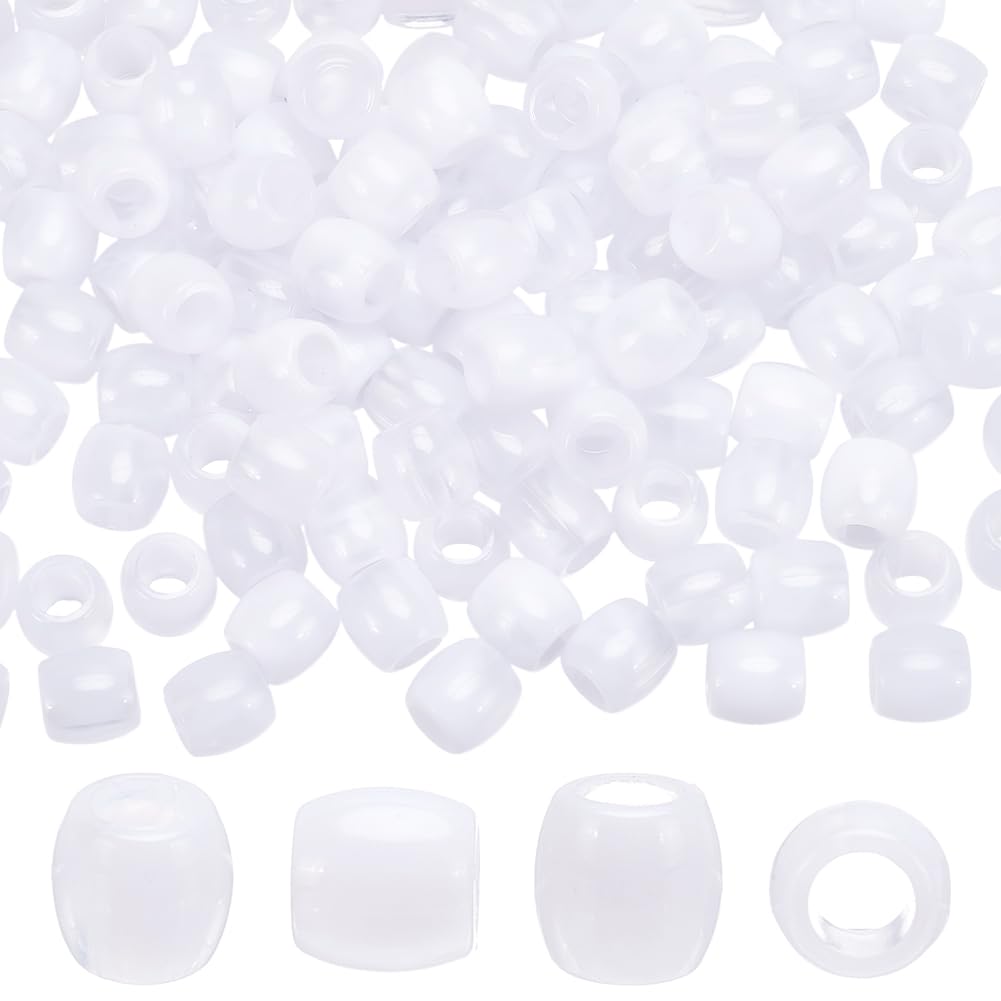 SUNNYCLUE 1 Box 120pcs White Hair Beads Loc Beads Plastic Clear Transparent Barrel Dreadlock Large Hole Braid Pony Spacers Hair Clips Decoration for Jewellery Making Women Braid Accessories Decors DIY