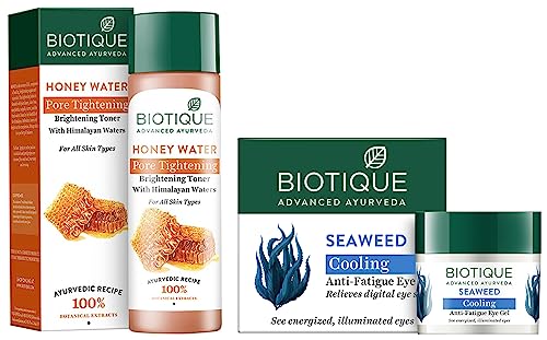 Image of Biotique Bio Honey Water Clarifying Toner, 120ml And Biotique Bio Seaweed Revitalizing Anti Fatigue Eye Gel, 15g