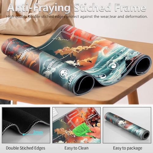 Image of for MTG Playmat with Card Storage Bag,Non-Slip Rubber Base & Smooth Surface 27.6x15.7in,Beginner-Friendly Magic Mat for Commander Deck,Red Trees Sunset Waves