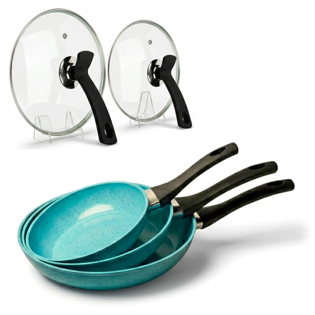 STARLYF Jade Pan – Juego de Sartenes Antiadherentes con Revestimiento de Jade, Aptas para Inducción, Gas y Vitrocerámica, Mango Ergonómico y Calentamiento Uniforme, Set Duradero
