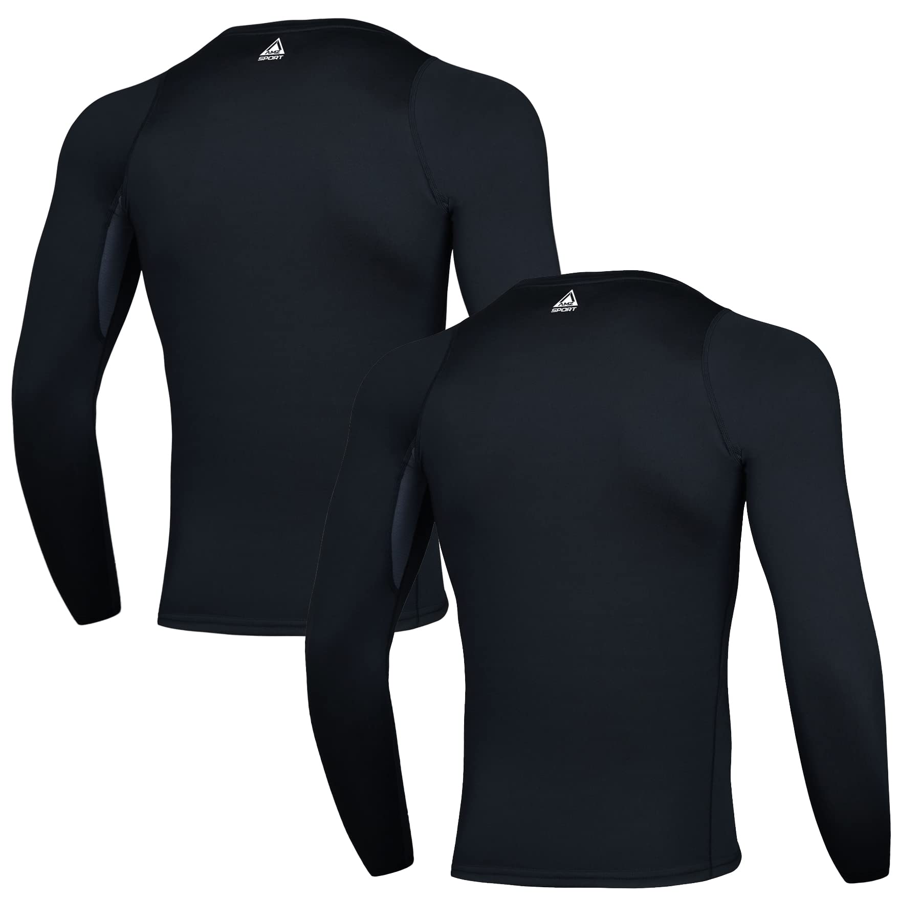 AMZSPORT 2 Pezzi Maglia Compressione Uomo Maglietta Termica Manica Lunga Maglie Sportiva Shirts Traspirante da Asciugatura Rapida Camicia Fitness Palestra