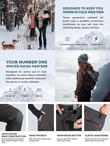 Wespornow Women's-Fleece-Lined-Hiking-Pants Snow-Ski-Pants Water-Resistance-Outdoor-Softshell-Insulated-Pants For Winter (Dark Grey, Medium) #TOP4