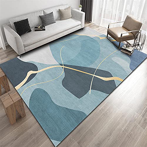 Tapis bleue 80X160cm pour chambre ado garçon avec motifs géométriques