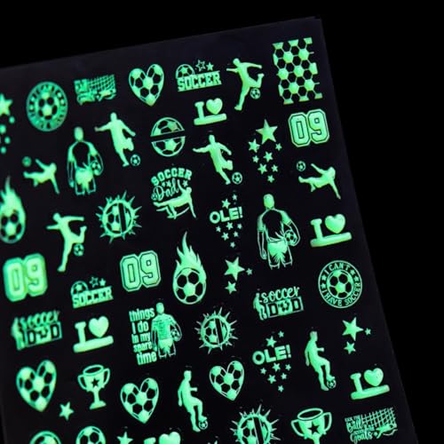 Image of Soccer Nail Stickers Decals Luminous Football Nail Art Stickers 5D Self Adhesive Design World Cup Nails Charms for Women Manicure DIY Decoration Accessories