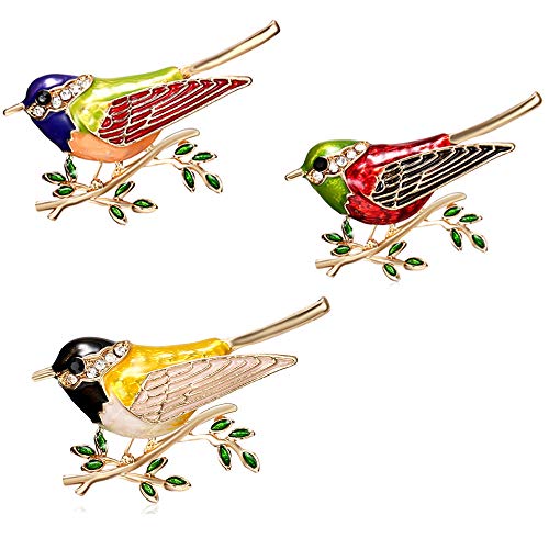 Caili Bird Brooch, multicolor Delicate Brooch, hoogwaardige takken schilderij olie dierenlegering sieraden punt boren mooi pin,perfect ornament voor vrouwen en mannen (3 stuks)