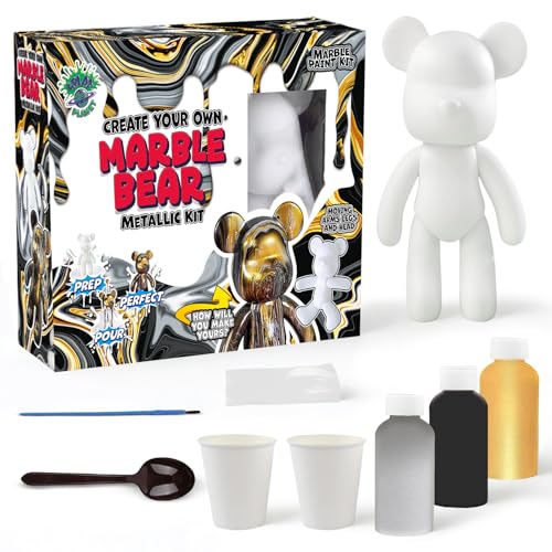 Splat Planet DIY Fluid Marble Bear Kit Acrylic Paint Pouring Set for Kids & Adults | Drip Art Craft Kit & Creative Gift | Paint Your Own Marble Effect Bear (Metallic Kit)