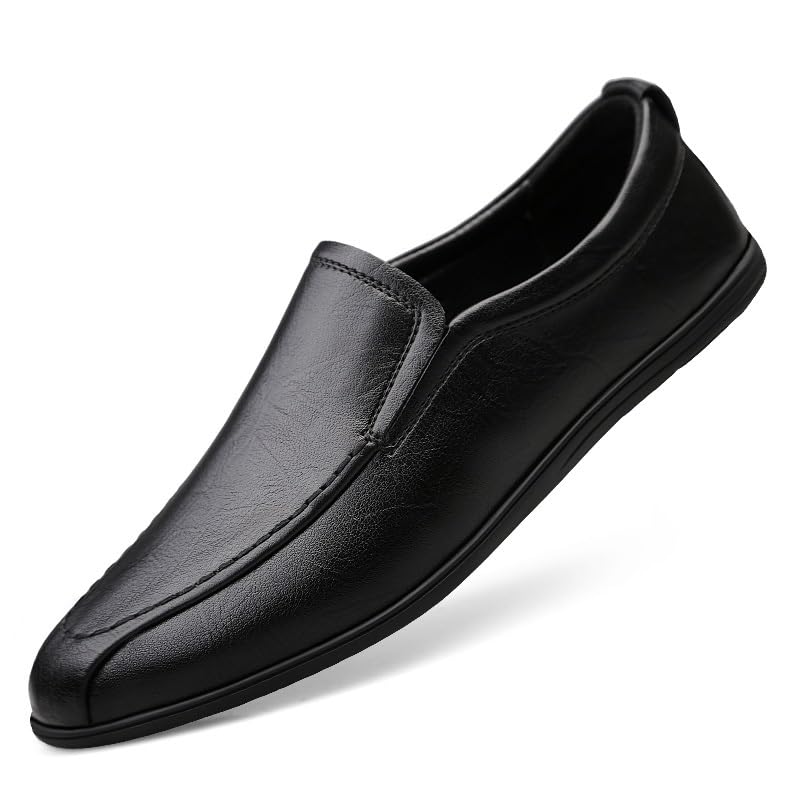 Mens Loafers Pointed Toe Solid Color Bike Toe Faux Leather Loafer Shoes Flat Heel Flexible Comfortable Walking Fashion Slip-ons