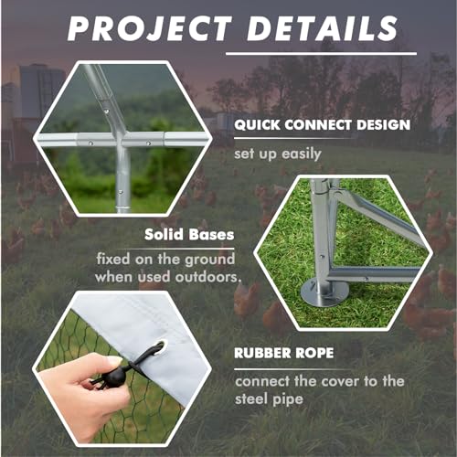 Image of LEMBERI Metal Chicken Coop Spire Roof Walk in Chicken Run Pen for 6 Chickens, Galvanized Rabbits Duck Poultry Cage with Waterproof Cover for Outdoor,Backyard and Farm
