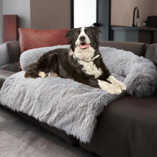 Image of Calming Dogs /Cats Bed Mats, Dog Pad Washable Removable Couch Cover, Plush Long Fur Mat for Pets, Waterproof Lining, Perfect for Small, Medium and Large Dogs and Cats (Light Gray, 53 inchx39 inch)