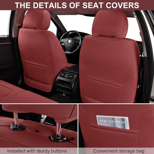Image of TIEHESYT Leather Seat Covers Front Pair with Lumbar Support, Breathable and Waterproof Car Seat Cover, Universal Seat Covers for Cars, Trucks, SUVs, Sedans, Pickups, Airbag Compatible, Martha Red