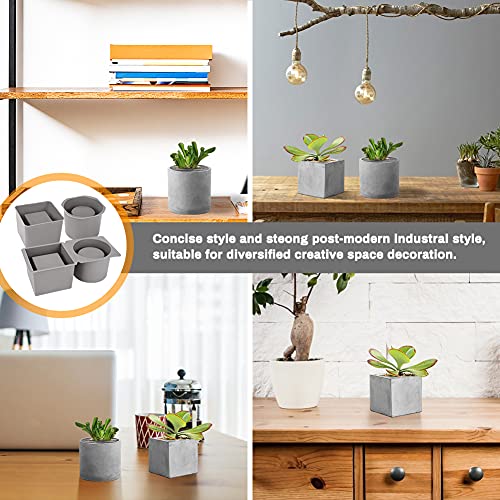 Silicone Molds For Concrete Flower Pots, Globalstore 2 Pack Silicone Mold Square And Round, Diy Double-Layer Design Cement Molds For Concrete With Plastic Frame, Durable Planter Mold Easy To Demold #TOP6