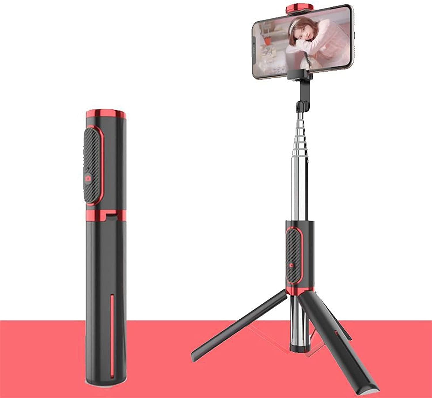 Niezawodny profesjonalny zintegrowany statyw kij do selfie Bluetooth telefon samowyzwalacz uchwyt dźwigniowy (kolor: biały) (kolor: czerwony)