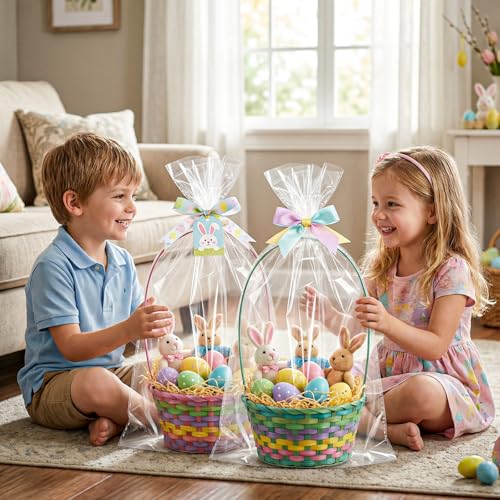 Image of woric 20PCS Clear Cellophane Bags 18x30 Inch Gift Basket Wrap | OPP Cellophane Wrap for Gift Baskets Plastic Gift Bags for Wine Bottles Wedding Birthday Party Baby Bridal Shower Candy