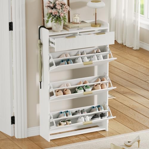 Scarpiera 80 cm bianco, 3 ribaltabili, 2 cassetti, design moderno