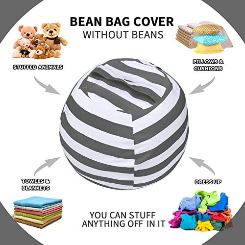 Kewjug Stuffed Animal Storage Bean Bag Chair Cover, Cotton Canvas Beanbag With Zipper For Organizing Kid's,Teens And Adults Room 24Inch (Grey) #TOP3