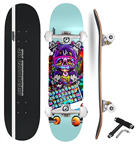 Jaspo Overloaded Fully Assembled (31 x 8 Inches) 7 Layer Wooden (Canadian Maple) Professional Grade Concave Skateboard – Made in India (OVERLOADED)