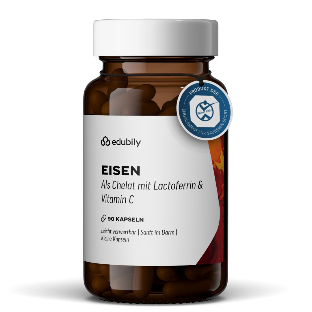 edubily® Eisen mit Lactoferrin - Eisentabletten mit Lactoferrin & Vitamin C aus Acerola-Extrakt - Kleine, leicht zu schluckende Kapseln (90 Kapseln)