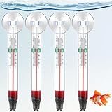 Dreyoo 4 Pcs Floating Aquarium Thermometers, Floating Glass Aquarium Thermometer with Suction Cup, Mercury Free Large Standing Thermometer for Freshwater and Saltwater Fish