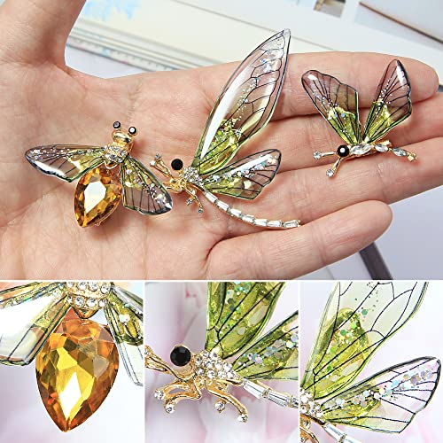 Image of Set of 3 Insect Themed Woman Man Brooch Pin,Crystal Rhinestones Bee Butterfly Dragonfly Brooch Pin Breastpin Jewelry Accessories for Clothes Suit Collar Dress Scarf Decoration Gift