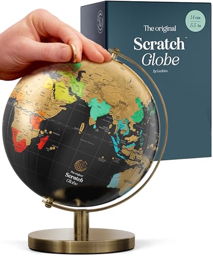 Luckies - Scratch Map World Globe | Scratch Off World Map | Globes For Adults | Scratching Off Maps & Travel Maps | Desk Gadgets For Men & Desk Decor | Travel Gifts Men | Small Globe