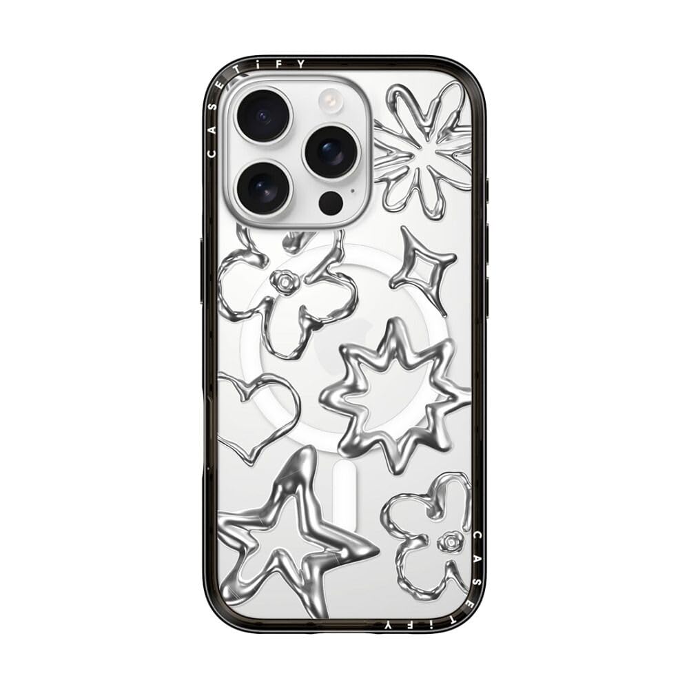 CASETiFY コンパクト iPhone 16 Pro ケース [MagSafe対応/薄型 軽量/耐衝撃] - Chrome Doodle - ブラック