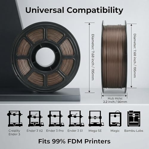 Image of PETG Filament 1.75mm for 3D Printer, Metal-Like Consumable 1kg (2.2lbs) 1 Spool, Metallic Finish PETG High Speed 3D Printer Filament, Dimensional Accuracy + /- 0.03 mm,Metallic Coffee Gold