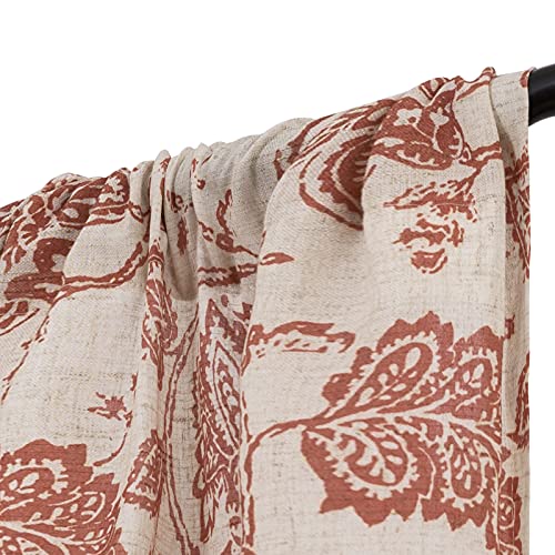 Jinchan Tie Up Curtains For Kithcen Living Room Adjustable Tie-Up Shade Linen Textured Rod Pocket Medallion Design Jacobean Floral Printed Valance 1 Panel 63 Inch Terra On Beige #TOP5