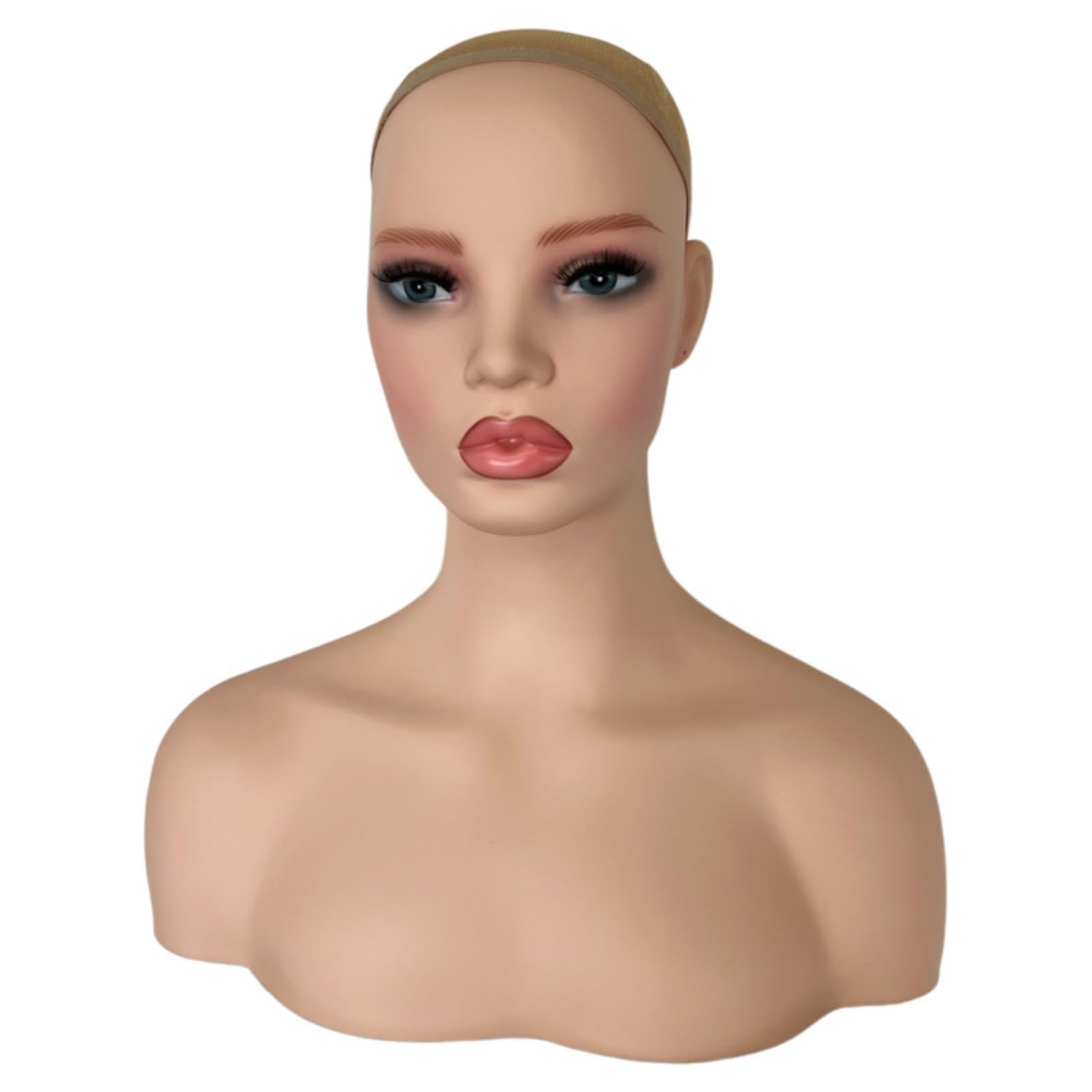 Cabeza de Maniquí Busto de Exhibición Soporte para Pelucas Soporte con Hombros Base Estable con Malla Fina Antideslizante en PVC Suave Adecuada para , DD-3881