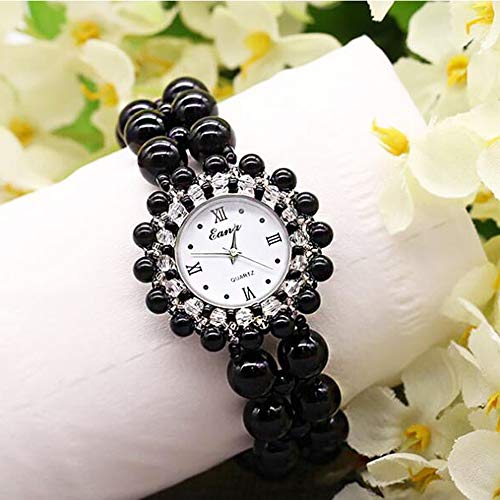 Escomdp ragazze orologi da polso agata naturale braccialetto di giada orologio da polso donne gioielli moda bracciale orologi bambini al quarzo cinturini regolabili Cinturino (Nero)