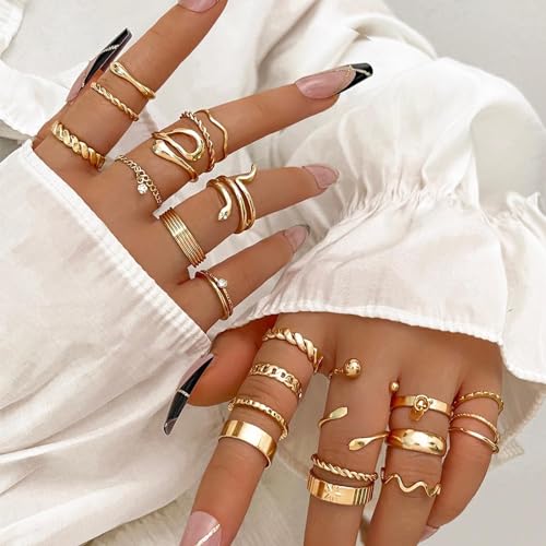 Image of YEEZII Gold Knuckle Ring Set for Women, Boho Stackable Finger Midi Rings