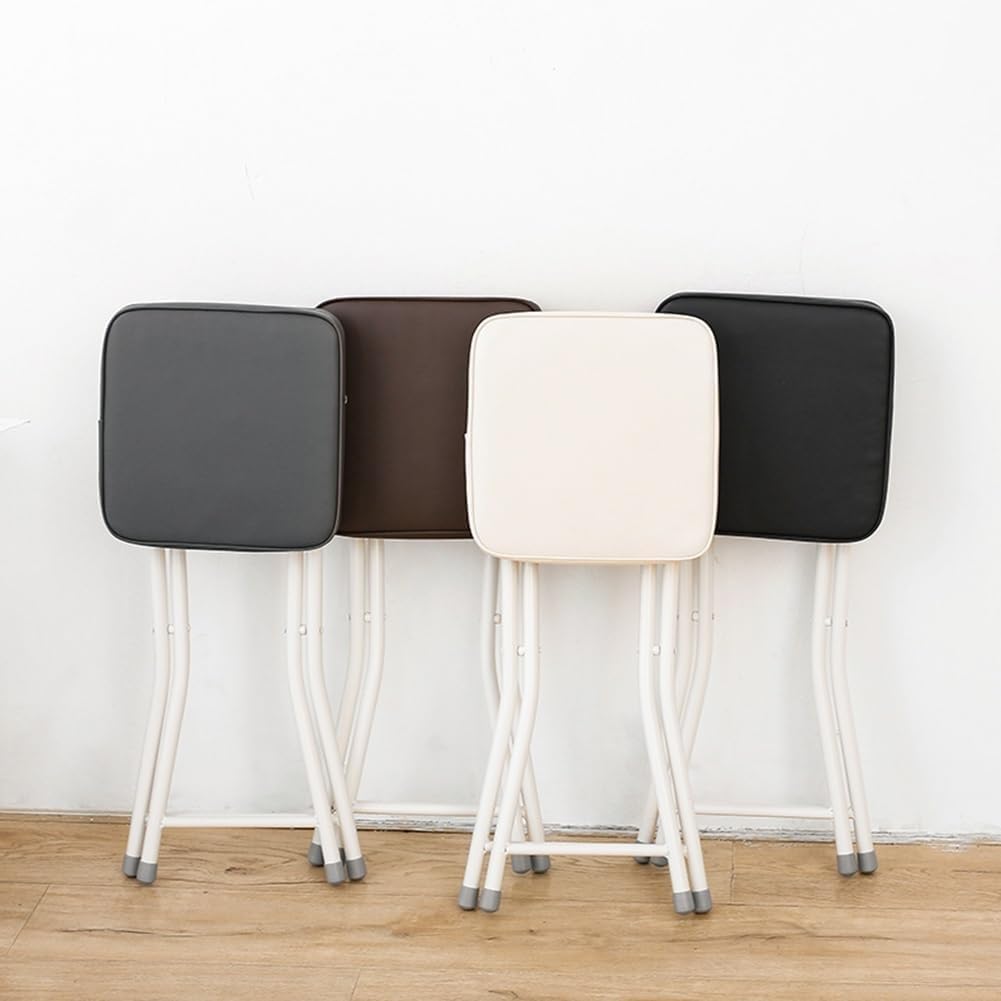 Square PU Padded Folding Bar Stool Backless Foldable Kitchen High Stool Counter Height Breakfast Chair(Black)