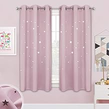 Cortinas Oscurecedoras para Ventanas Infantiles NICETOWN - Paneles Mágicos de Noche Estrellada con Diseño de Estrellas para Habitaciones Temáticas de Princesa/Habitación Infantil (Rosa Lavanda, 42 pulgadas X 63 pulgadas, 2 Piezas)