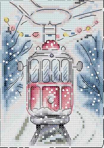 Kit de punto de cruz estampado WOWDECOR de invierno y coche con hilos de 11 quilates 18x24 cm 2