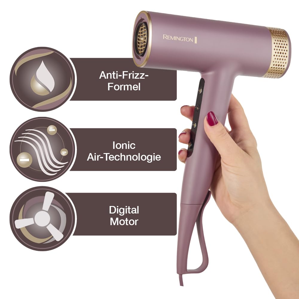 Remington AIRvive™ Haartrockner [leichter langlebiger bürstenloser Digital Motor 110.000U/min] 2 Aufsätze: Diffusor&Stylingdüse (Ionen & Anti-Frizz Technologie,12 Heiz-&Geschwindigkeitsstufen) EC8930