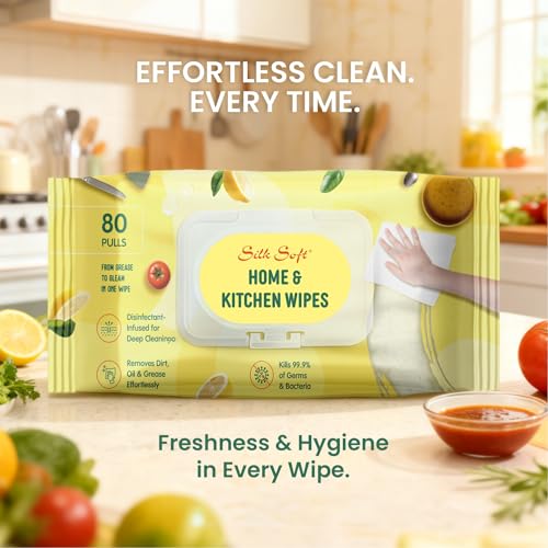 Image of Kitchen Cleaning Wipes | 640 Wipes (80 Pulls X 8 Packs) | Multipurpose Surface Cleaning Wipes for Kitchen | Removes Grease & Dirt | Ideal for Countertops, Stove, Appliances & Dining Tables