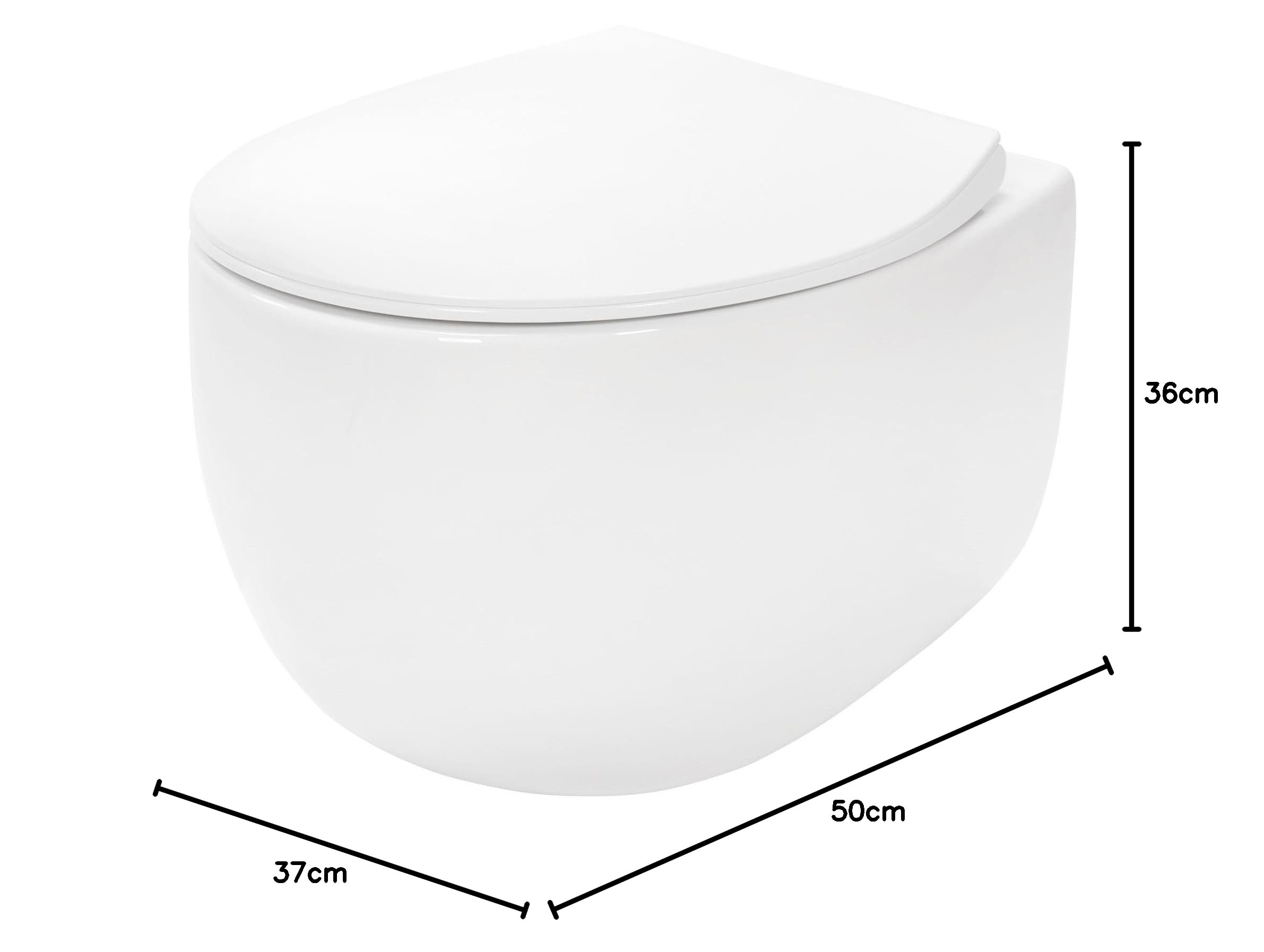 Rea - Misa Wc Podwieszana Lars Rimless Duroplast/Flat/Zm, Ceramika, Biały 50X37X36cm