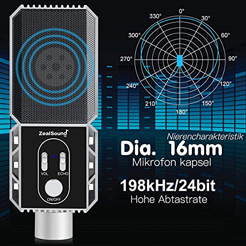 zealsound USB Mikrofon, für Computer Telefon, PC Type-c 3.5 mm Mikrofon mit Stahl-Stoßdämpferhalterung zum Streamen… – Bild 3