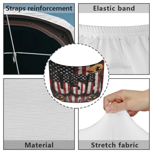 Image of Halloween American Flag Theme Car Hood Cover Protector for SUV Sedans Trucks 59x39 Inch Stretchable Car Hood Wrap Blankets Waterproof Sun Proof Auto Patriotic Decorations