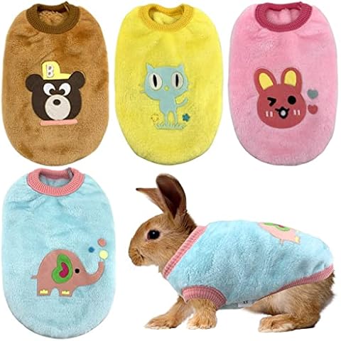 Vehomy 4-teilige Häschen-Kleidung für Kaninchen, Meerschweinchen, Kostüm, kleines Haustier, gemütliche Fleece-Weste Cover