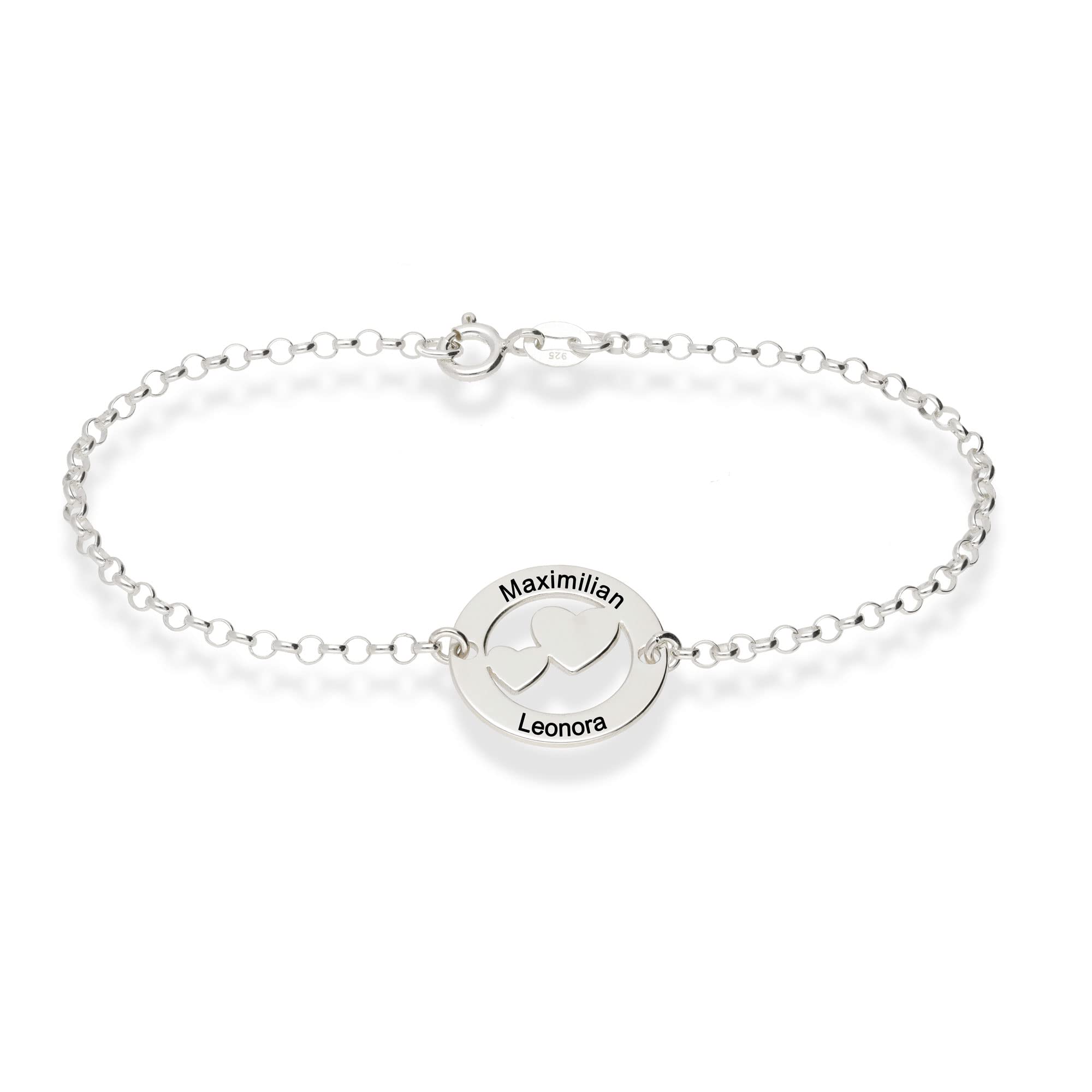 Damen Armband Herzarmband 925 Silber Wunschgravur auf Vorderseite Länge 19cm
