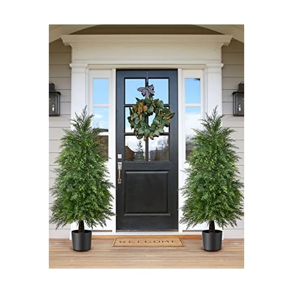 2 pack 4ft artificial cedar topiary trees for outdoor front porch decor uv rated fake potted plants for indoor and outdoor use  urban country home decor