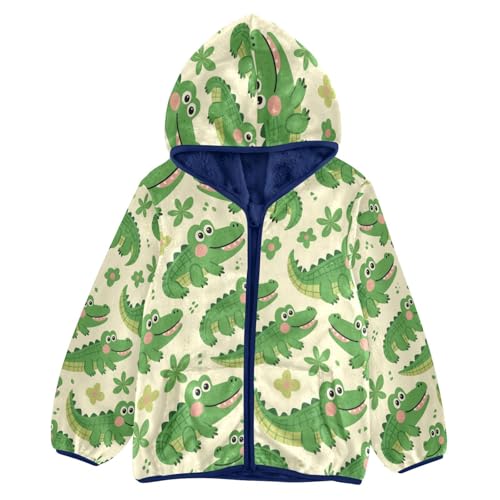 Crocodile Pattern with Green Background Toddler Fleece Jacket Girl Boys Hooded Fleece Jacket Coat