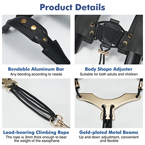 saxophone shoulder strap double shoulder leather adjustable sax strap with metal beam amp sturdy adjuster reduce neck stress good comfort for altotenorbaritonesoprano saxophone